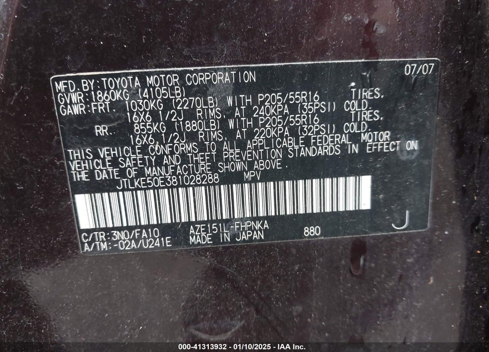 2008 SCION XB VIN: JTLKE50E381028288