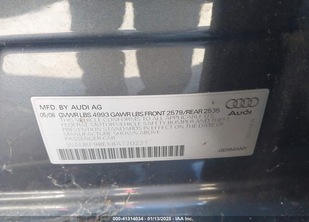 2008 AUDI A4 VIN: WAUKF98EX8A170221