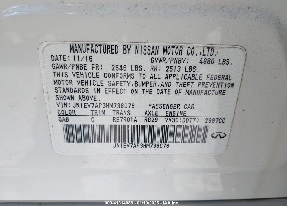 2017 INFINITI Q50 VIN: JN1EV7AP3HM736076