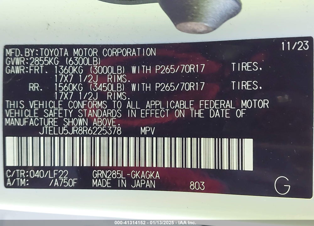 2024 TOYOTA 4RUNNER TRD PRO VIN: JTELU5JR8R6225378