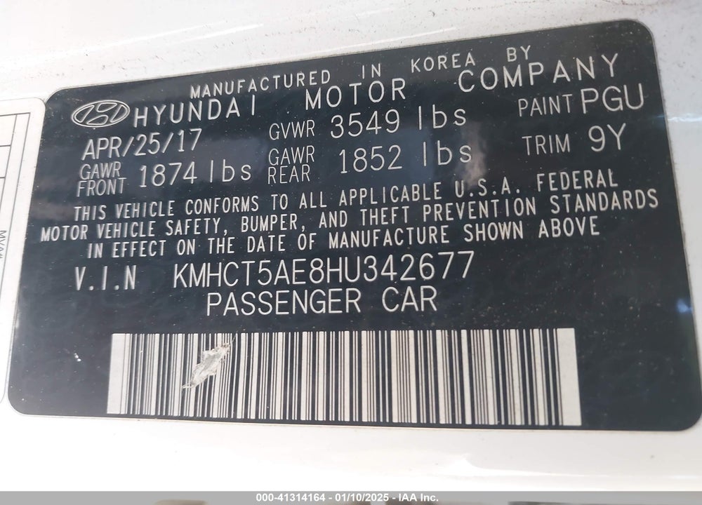 2017 HYUNDAI ACCENT SE VIN: KMHCT5AE8HU342677