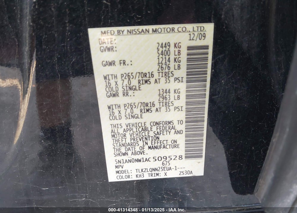 2010 NISSAN XTERRA X VIN: 5N1AN0NW1AC509528