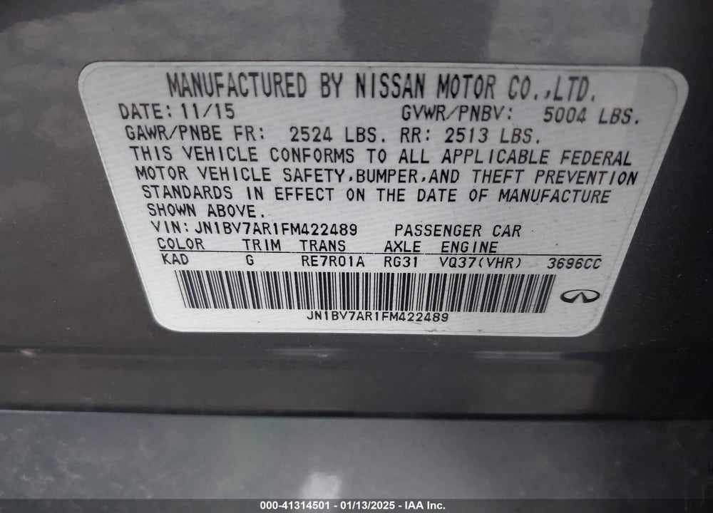 2015 INFINITI Q50 VIN: JN1BV7AR1FM422489