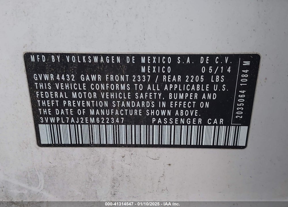 2014 VOLKSWAGEN JETTA SPORTWAGEN VIN: 3VWPL7AJ2EM622347