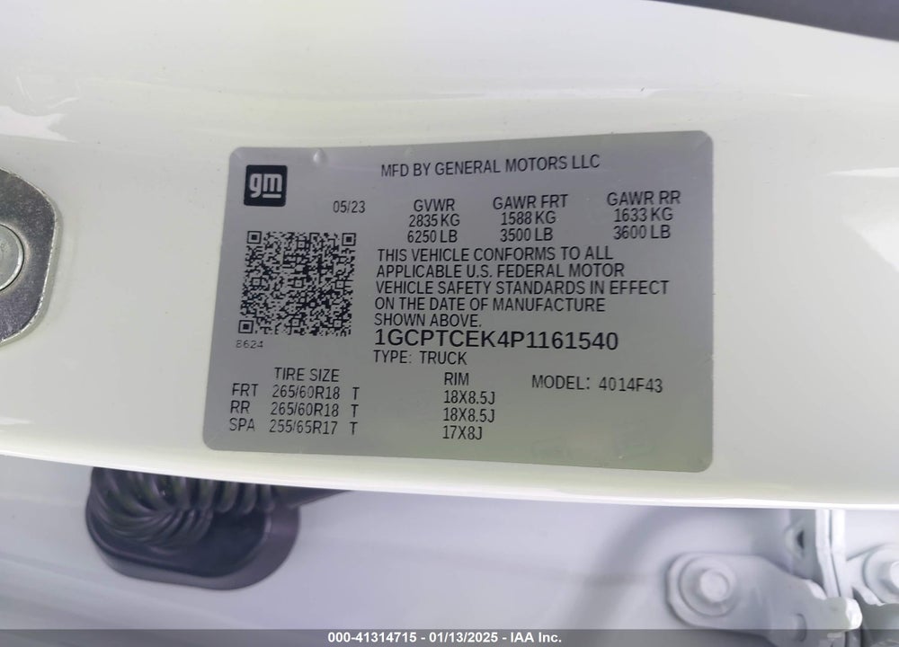 2023 CHEVROLET COLORADO 4WD SHORT BOX LT VIN: 1GCPTCEK4P1161540