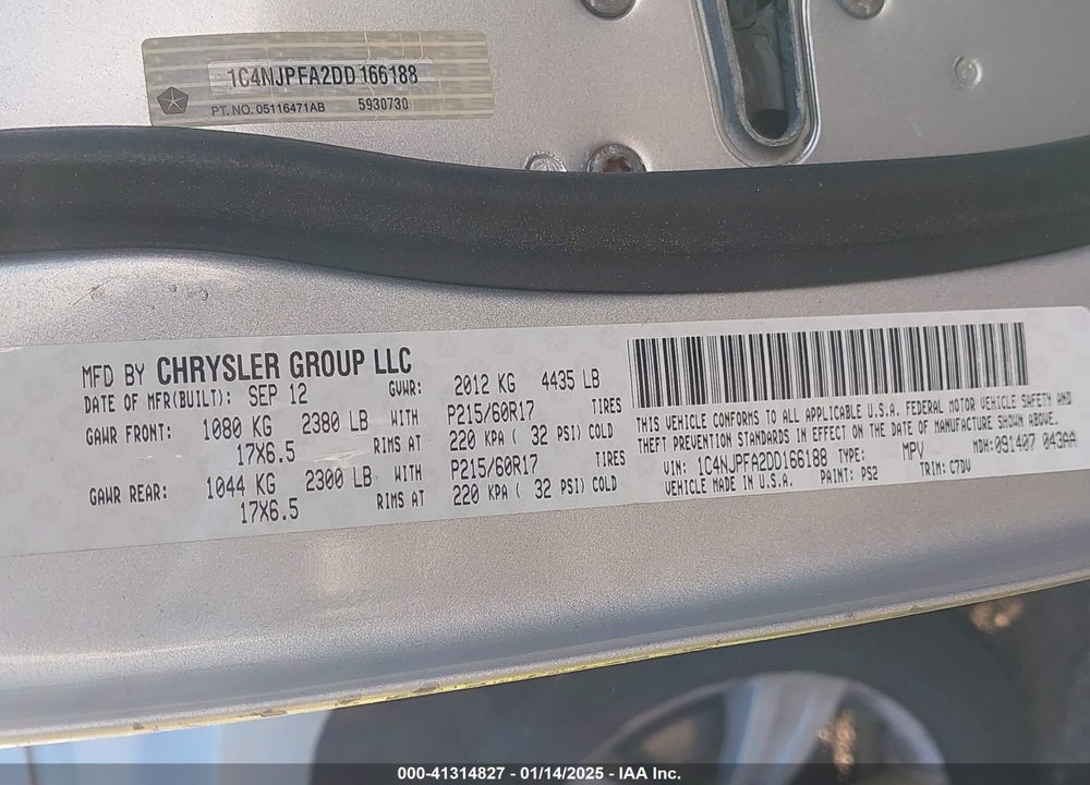 2013 JEEP PATRIOT LATITUDE VIN: 1C4NJPFA2DD166188
