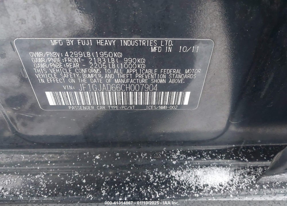 2012 SUBARU IMPREZA VIN: JF1GJAD66CH007904