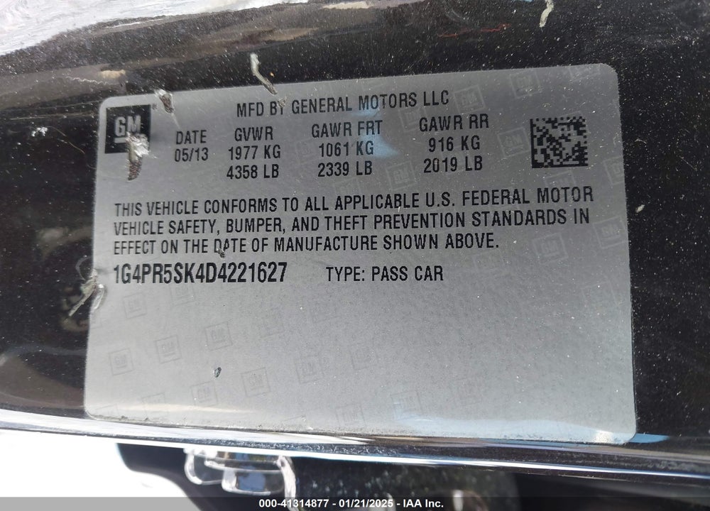 2013 BUICK VERANO CONVENIENCE GROUP VIN: 1G4PR5SK4D4221627