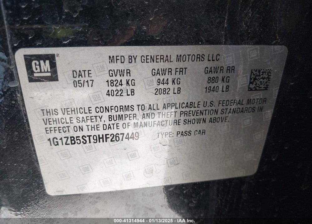 2017 CHEVROLET MALIBU VIN: 1G1ZB5ST9HF267449