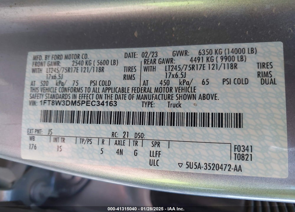 2023 FORD F-350 XL VIN: 1FT8W3DM5PEC34163