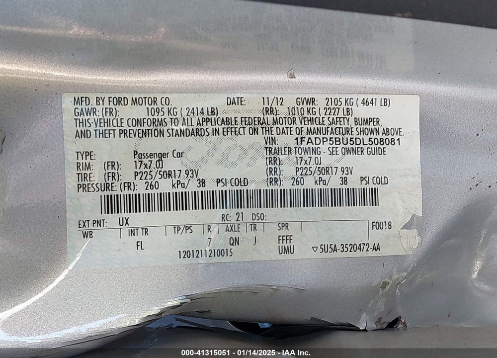 2013 FORD C-MAX HYBRID SEL VIN: 1FADP5BU5DL508081