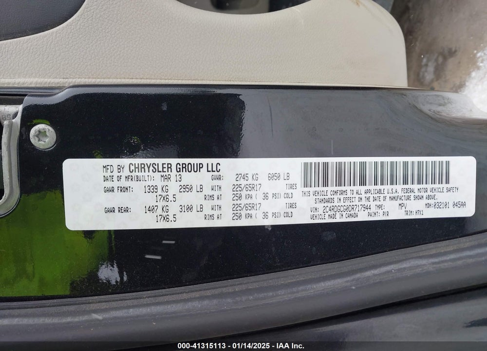2013 DODGE GRAND CARAVAN SXT VIN: 2C4RDGCG0DR717944