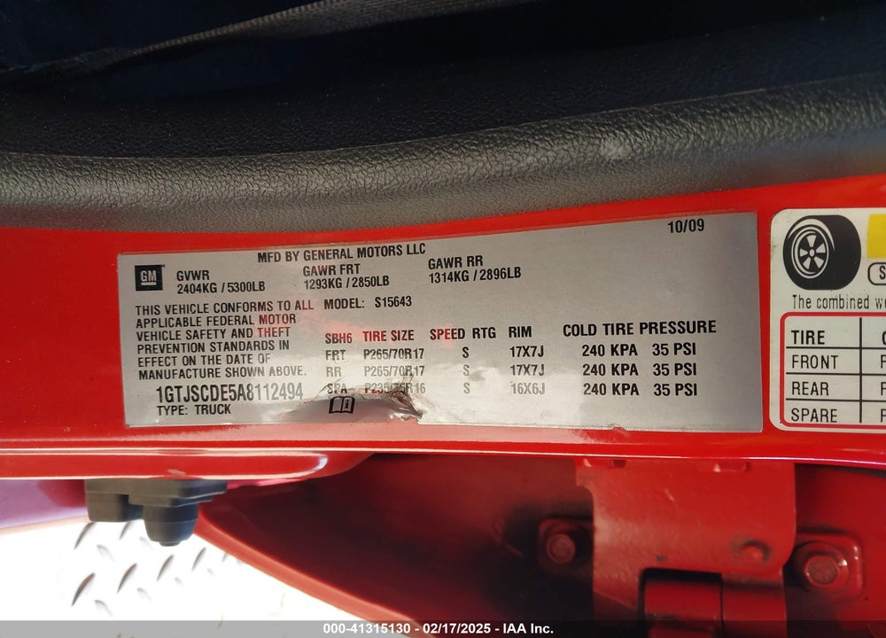 2010 GMC CANYON SLE1 VIN: 1GTJSCDE5A8112494