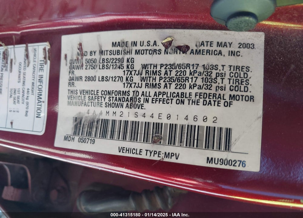 2004 MITSUBISHI ENDEAVOR LS VIN: 4A4MM21S44E014602