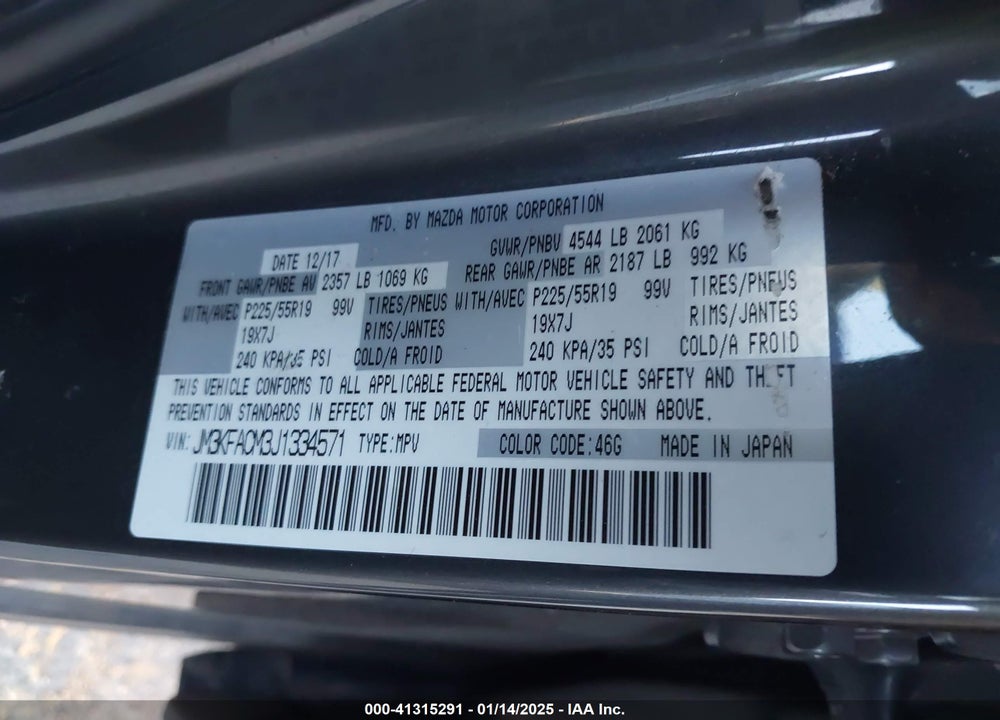 2018 MAZDA CX-5 TOURING VIN: JM3KFACM3J1334571