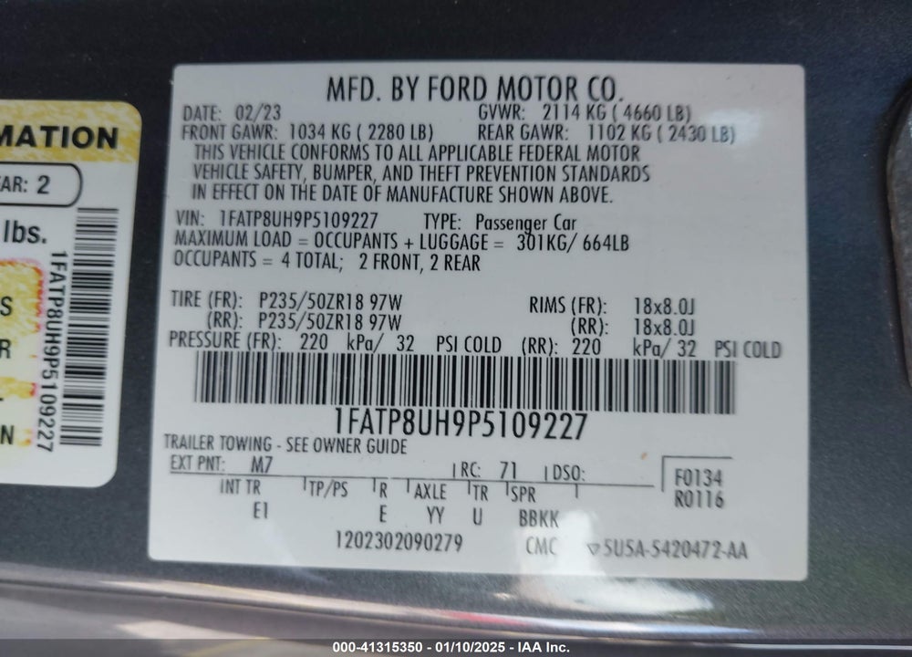 2023 FORD MUSTANG ECOBOOST PREMIUM VIN: 1FATP8UH9P5109227