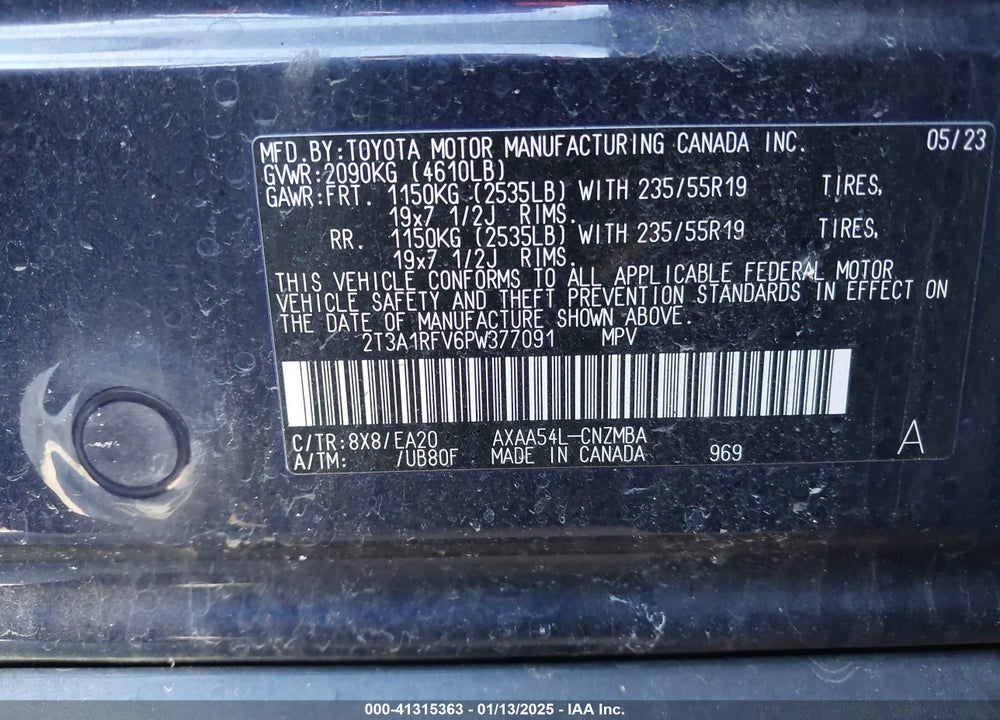 2023 TOYOTA RAV4 XLE PREMIUM VIN: 2T3A1RFV6PW377091