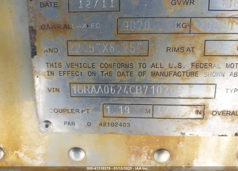 2012 GREAT DANE TRAILERS --- VIN: 1GRAA0624CB710205