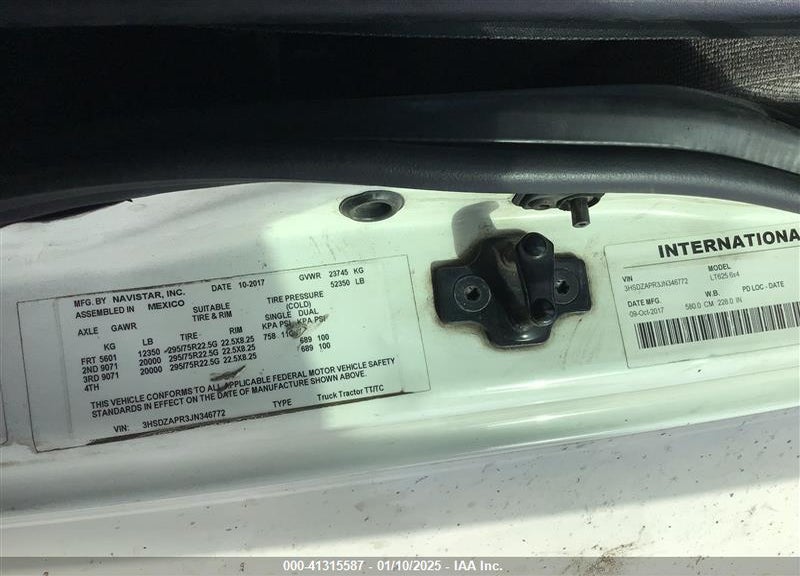 2018 INTERNATIONAL LT VIN: 3HSDZAPR3JN346772