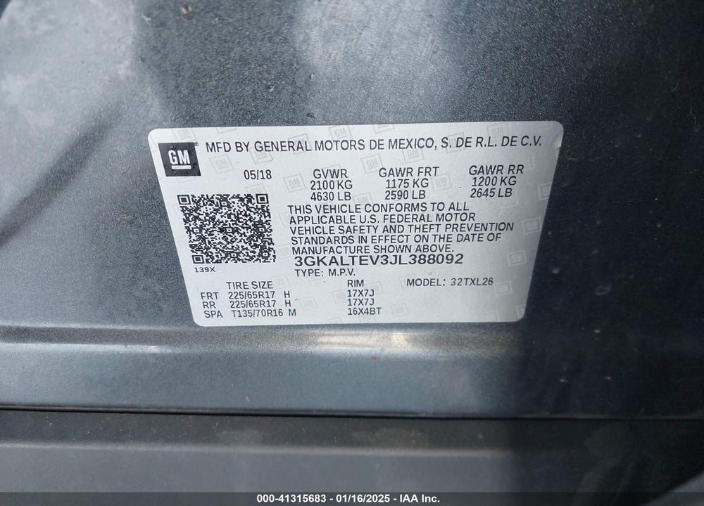 2018 GMC TERRAIN SLE VIN: 3GKALTEV3JL388092