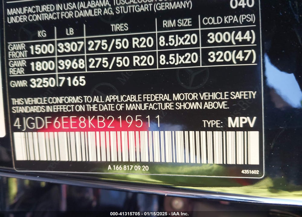 2019 MERCEDES-BENZ GLS 450 4MATIC VIN: 4JGDF6EE8KB219511