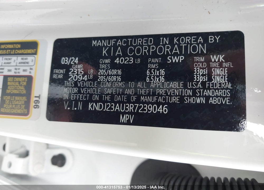 2024 KIA SOUL !/+/S VIN: KNDJ23AU3R7239046