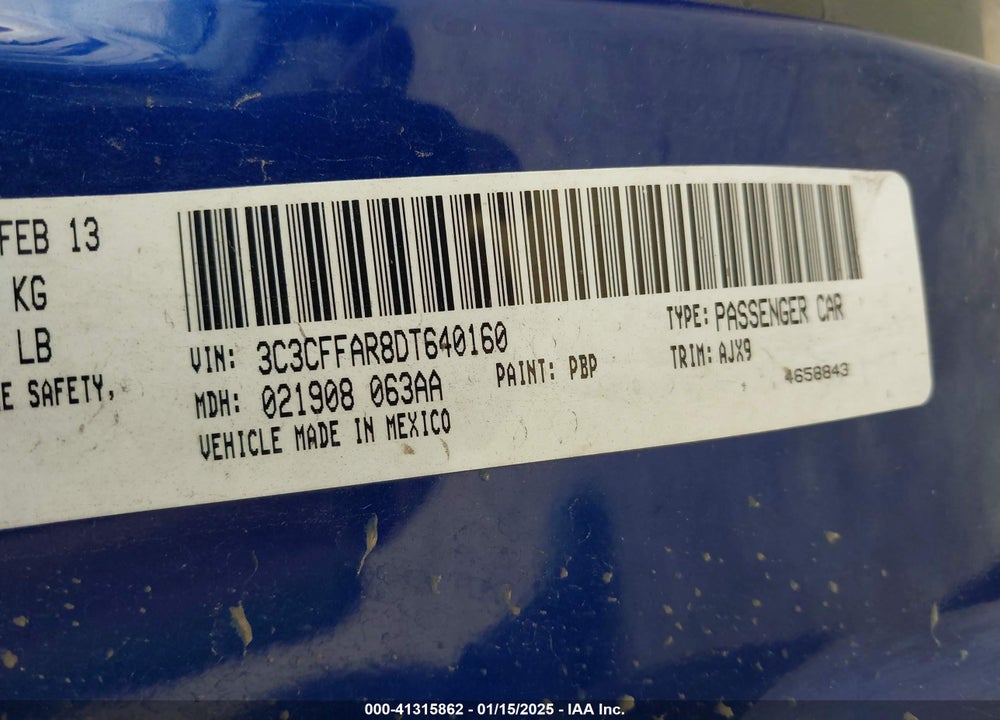 2013 FIAT 500 VIN: 3C3CFFAR8DT640160