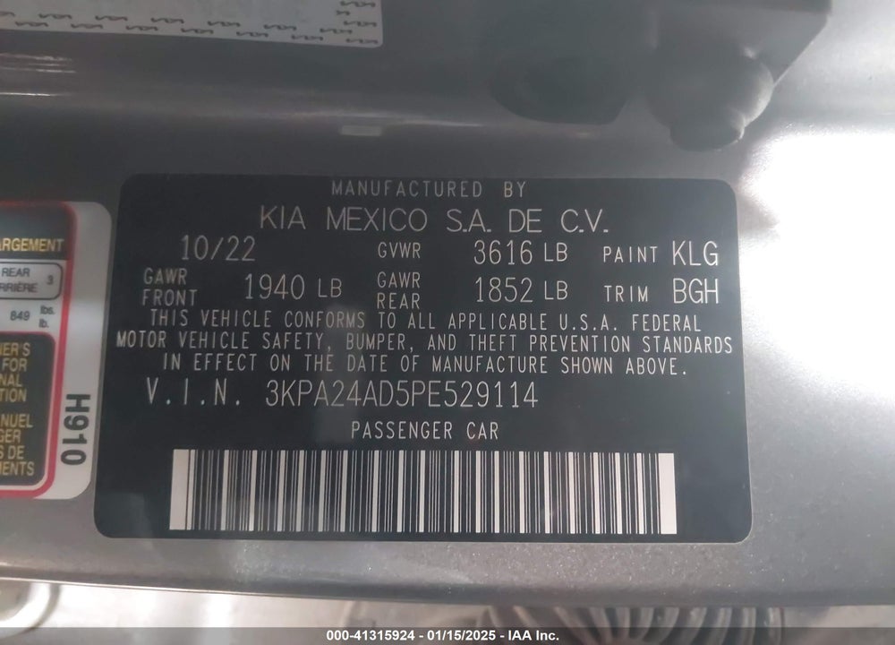 2023 KIA RIO VIN: 3KPA24AD5PE529114