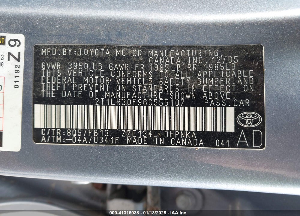 2006 TOYOTA MATRIX/XR VIN: 2T1LR30E96C555107