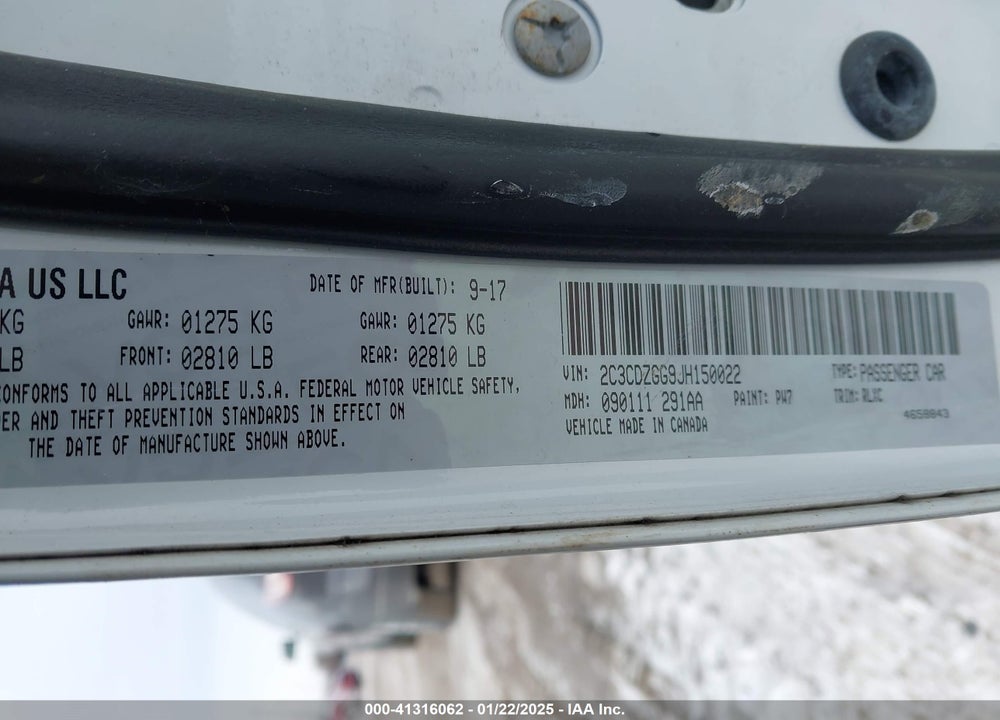 2018 DODGE CHALLENGER VIN: 2C3CDZGG9JH150022