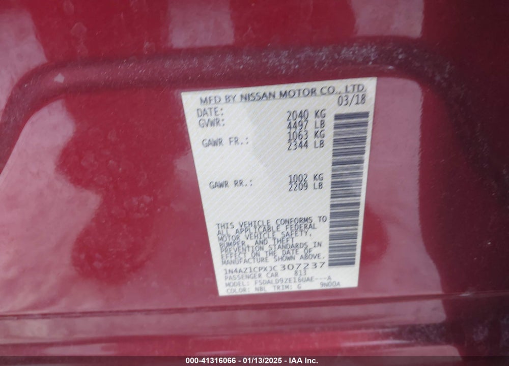 2018 NISSAN LEAF VIN: 1N4AZ1CPXJC307237