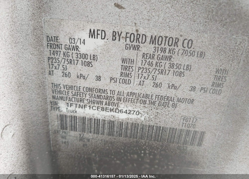 2014 FORD F-150 XL VIN: 1FTNF1CF8EKD64270