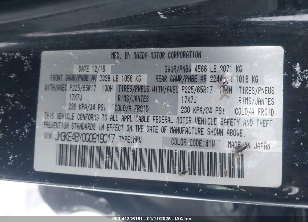 2016 MAZDA CX-5 VIN: JM3KE4BY0G0919017