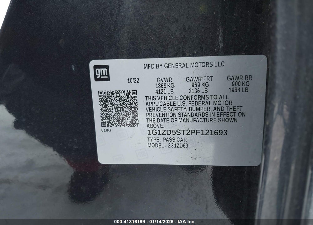 2023 CHEVROLET MALIBU VIN: 1G1ZD5ST2PF121693