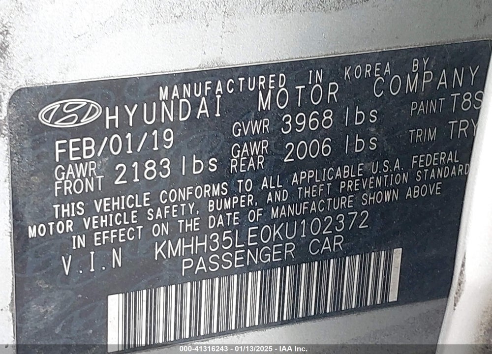 2019 HYUNDAI ELANTRA GT VIN: KMHH35LE0KU102372