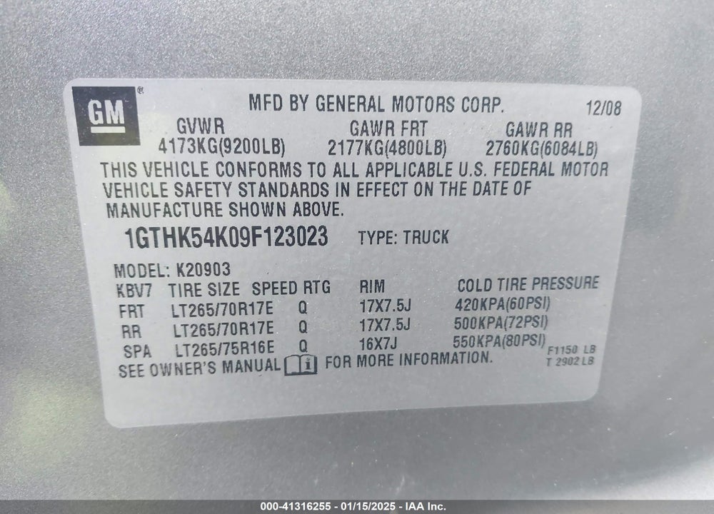 2009 GMC SIERRA 2500HD SLE VIN: 1GTHK54K09F123023