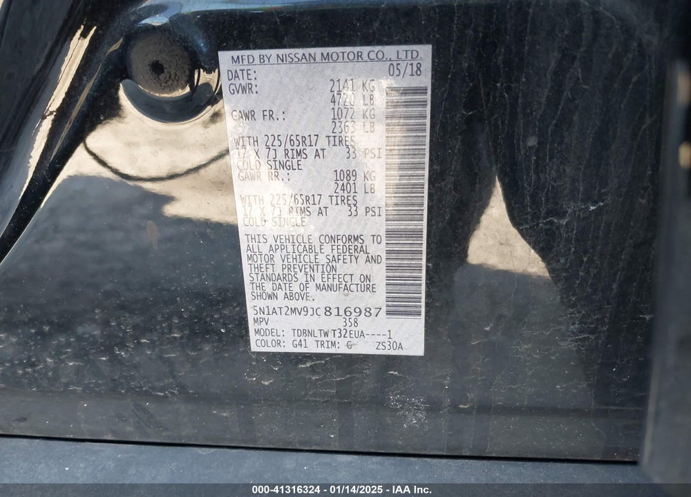 2018 NISSAN ROGUE SV VIN: 5N1AT2MV9JC816987
