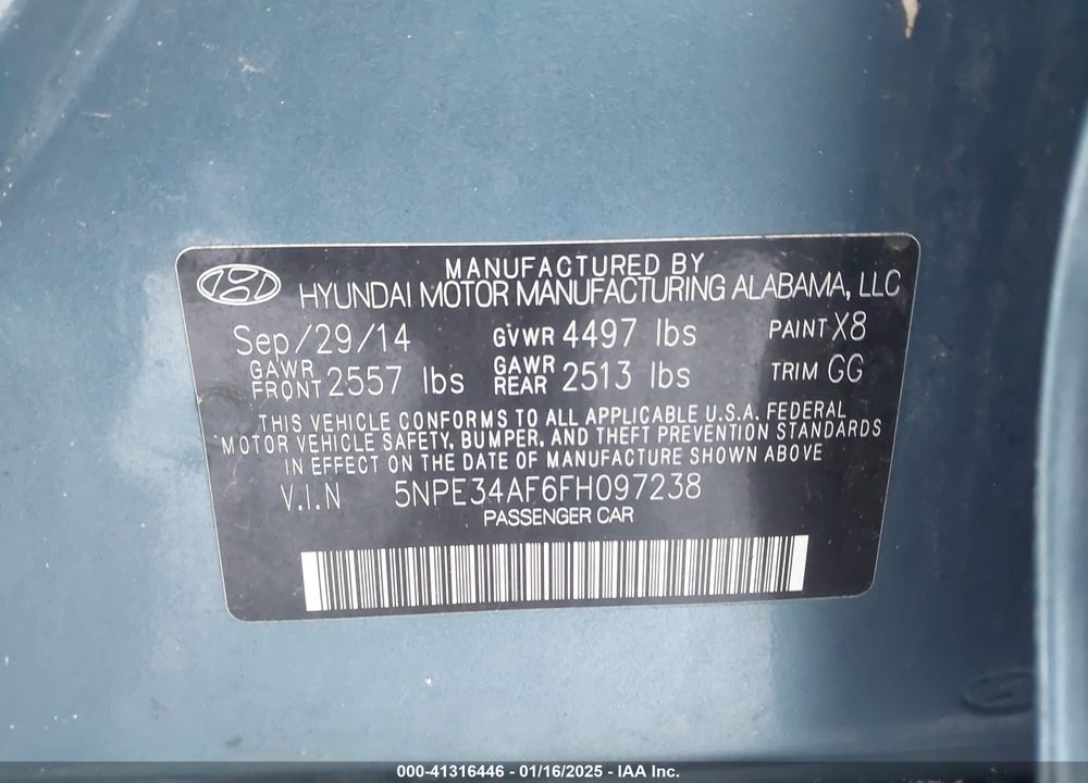 2015 HYUNDAI SONATA VIN: 5NPE34AF6FH097238