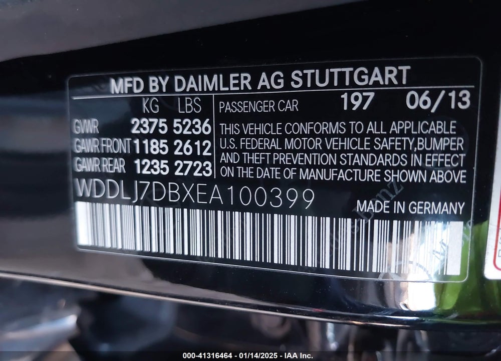2014 MERCEDES-BENZ CLS 550 VIN: WDDLJ7DBXEA100399