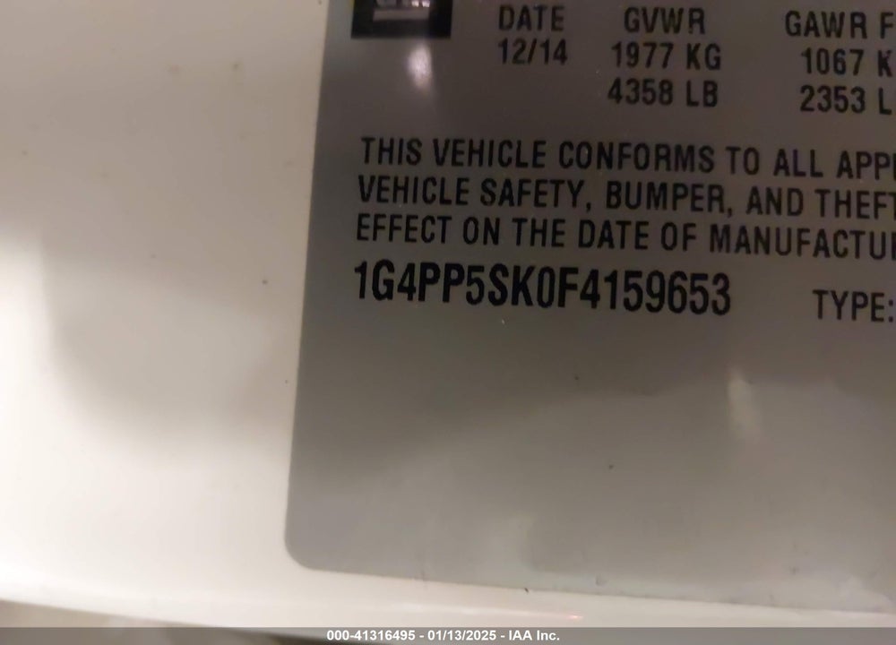 2015 BUICK VERANO VIN: 1G4PP5SK0F4159653