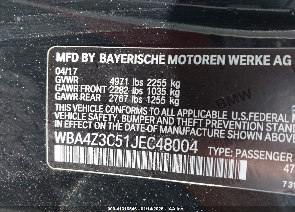 2018 BMW 430I VIN: WBA4Z3C51JEC48004