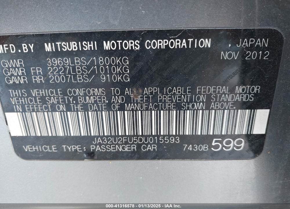 2013 MITSUBISHI LANCER VIN: JA32U2FU5DU015593