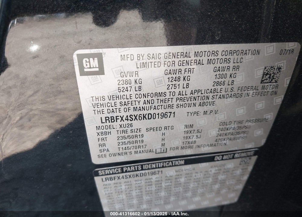 2019 BUICK ENVISION AWD PREMIUM II VIN: LRBFX4SX6KD019671