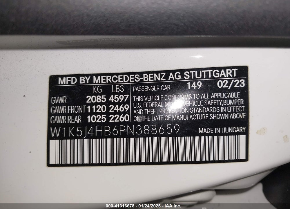 2023 BENZ CLA-CLASS CLA250 4MA VIN: W1K5J4HB6PN388659