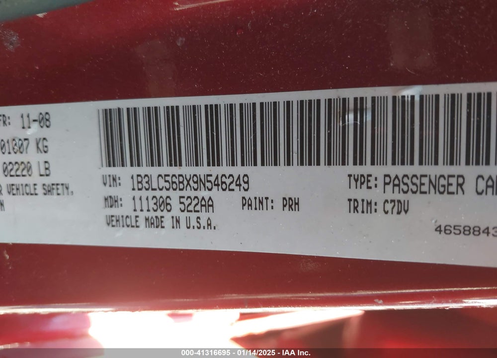 2009 DODGE AVENGER SXT VIN: 1B3LC56BX9N546249