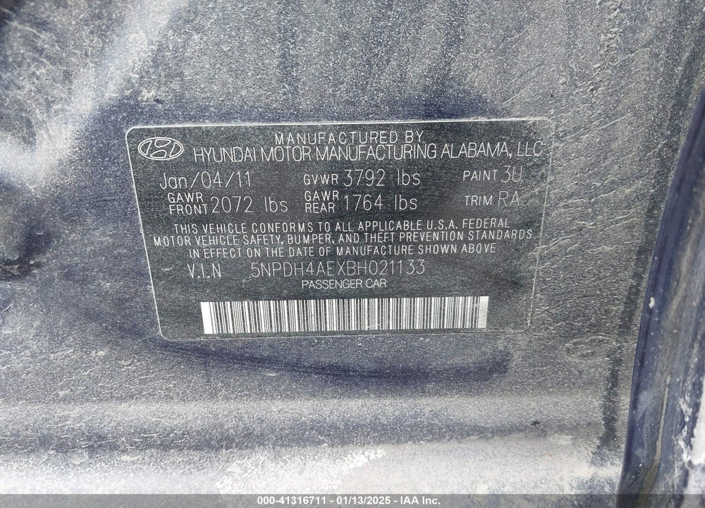 2011 HYUNDAI ELANTRA VIN: 5NPDH4AEXBH021133