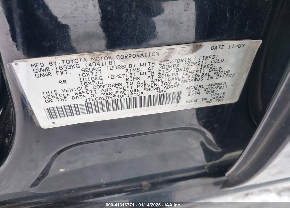 2004 TOYOTA RAV4 VIN: JTEGD20V540015055