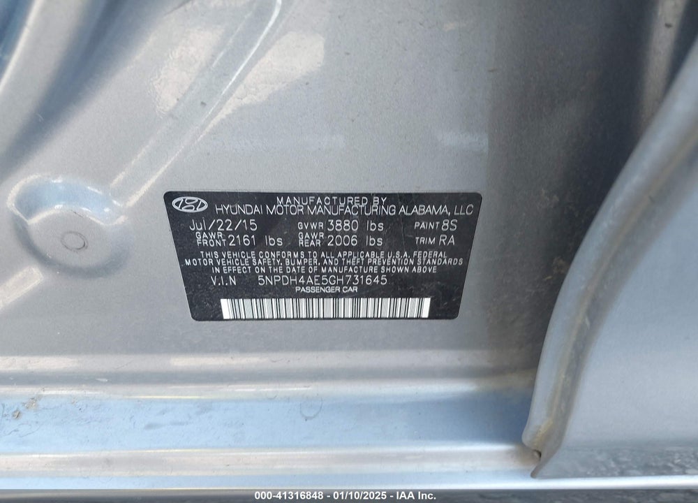 2016 HYUNDAI ELANTRA SE VIN: 5NPDH4AE5GH731645