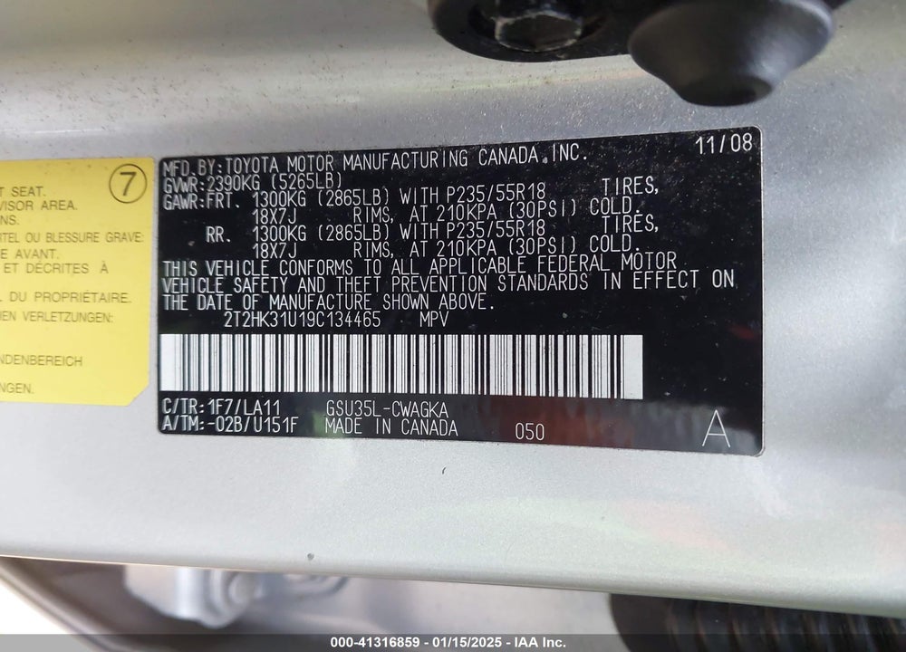 2009 LEXUS RX 350 VIN: 2T2HK31U19C134465