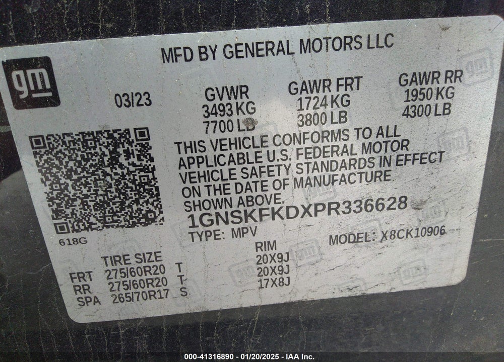 2023 CHEVROLET SUBURBAN 4WD PREMIER VIN: 1GNSKFKDXPR336628